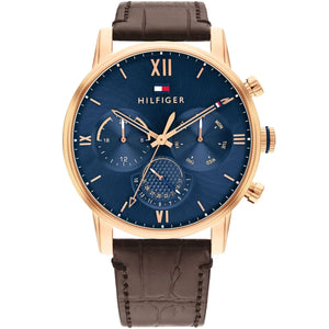 Tommy Hilfiger Sullivan 1791933 Men’s Blue Dial Brown Leather Multi-Function Watch - Luxury Hub Store