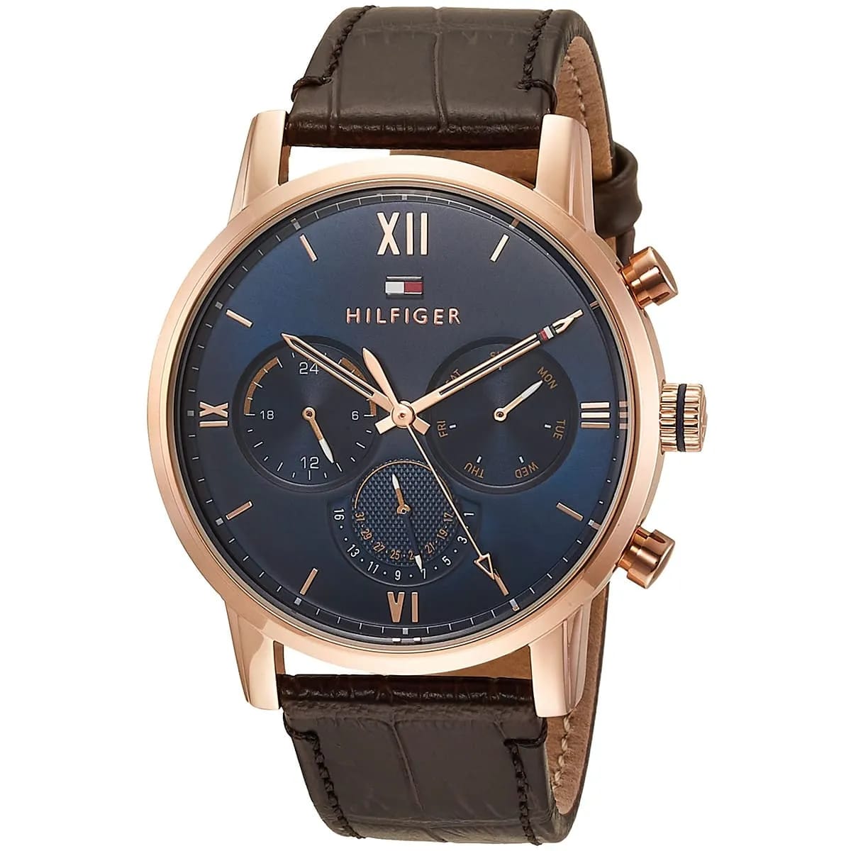 Tommy Hilfiger Sullivan 1791933 Men’s Blue Dial Brown Leather Multi-Function Watch - Luxury Hub Store