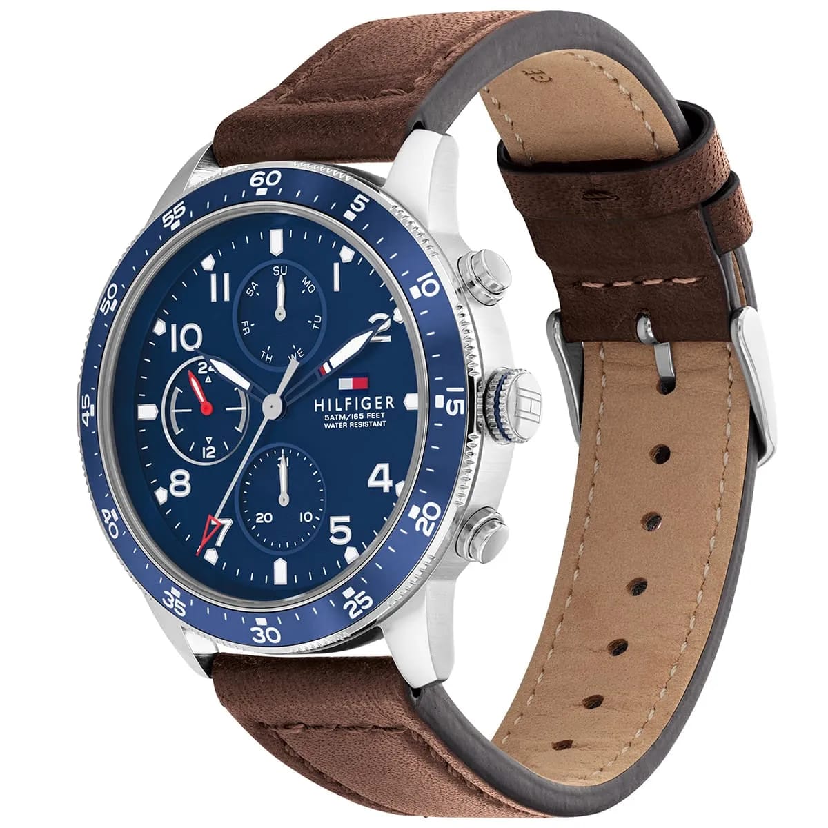 Tommy Hilfiger Jimmy 1791946 Men’s Blue Dial Brown Leather Multi-Function Watch - Luxury Hub Store
