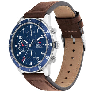Tommy Hilfiger Jimmy 1791946 Men’s Blue Dial Brown Leather Multi-Function Watch - Luxury Hub Store
