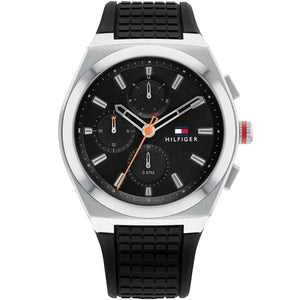 Tommy Hilfiger Connor 1791898 Men’s Black Dial Black Silicone Multi-Function Watch - Luxury Hub Store