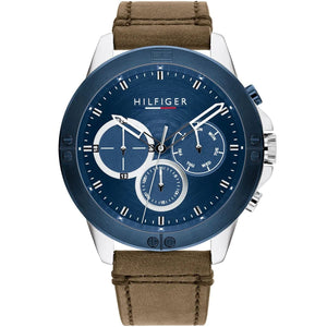 Tommy Hilfiger Harley 1791895 Men’s Blue Dial Brown Leather Multi-Function Watch - Luxury Hub Store