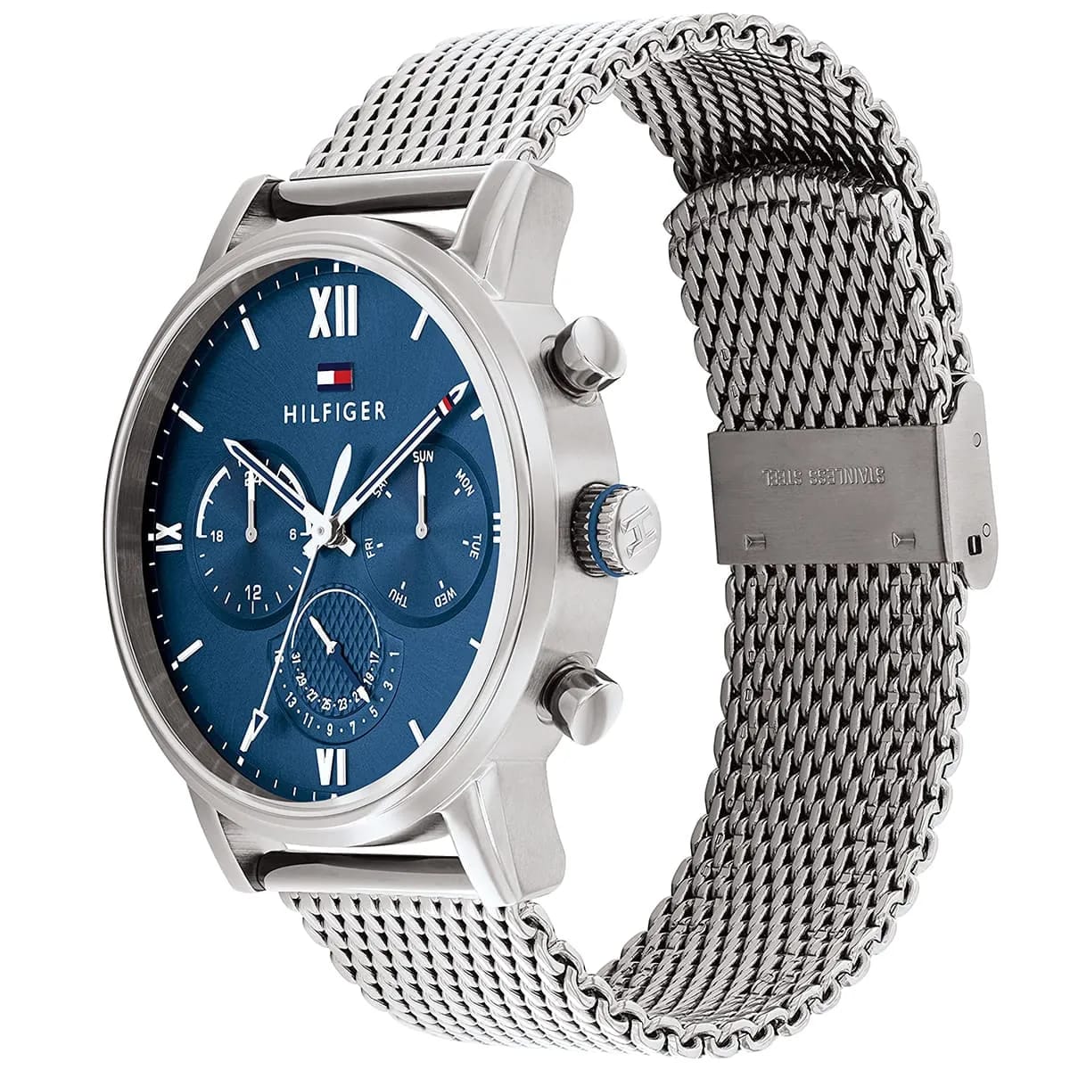 Tommy Hilfiger Sullivan 1791881 Men’s Blue Dial Silver Mesh Multi-Function Watch - Luxury Hub Store