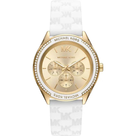 Michael Kors Jessa MK7267 Women’s Gold Dial White Leather Multi-Function Watch