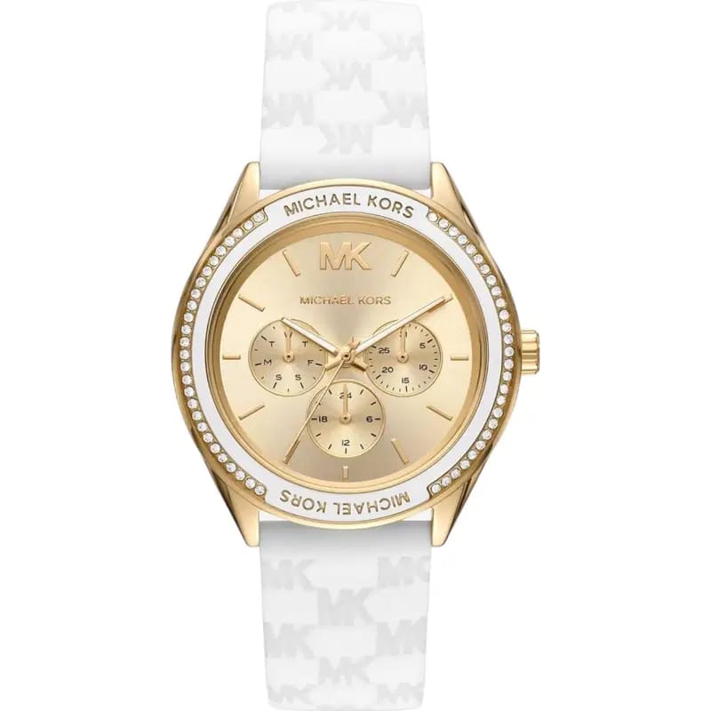 Michael Kors Jessa MK7267 Women’s Gold Dial White Leather Multi-Function Watch - Luxury Hub Store