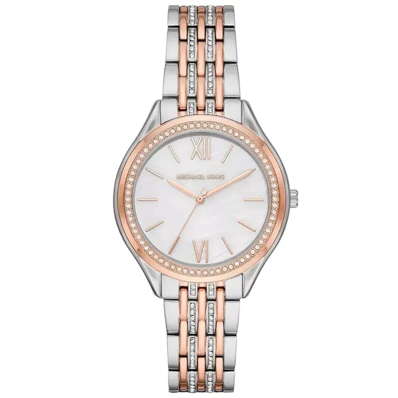 Michael Kors Mindy MK7077 Women’s Mother of Pearl Dial Two-Tone Bracelet Multi-Function Watch - Luxury Hub Store