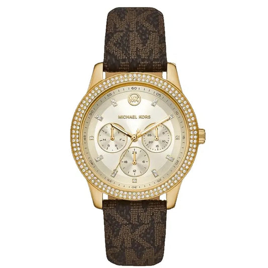Michael Kors Tibby MK6966 Women’s Gold Dial Brown Leather Multi-Function Watch