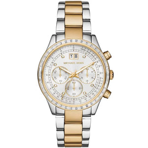 Michael Kors Brinkley MK6188 Women’s Silver & Gold Dial Two-Tone Chronograph Watch - Luxury Hub Store