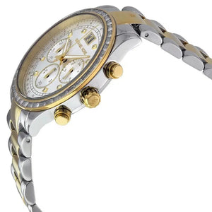 Michael Kors Brinkley MK6188 Women’s Silver & Gold Dial Two-Tone Chronograph Watch - Luxury Hub Store