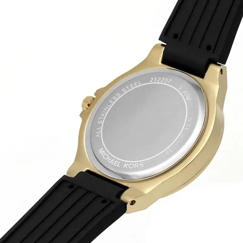 Michael Kors Lennox MK7281 Women’s Gold Case Black Silicone Strap Analog Watch - Luxury Hub Store