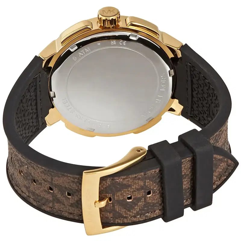 Michael Kors Sidney MK6948 Women’s Gold Dial Brown Logo Strap Multi-Function Watch