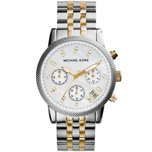 Michael Kors Ritz MK5057 Women’s Silver & Gold Stainless Steel Multi-Function Watch - Luxury Hub Store