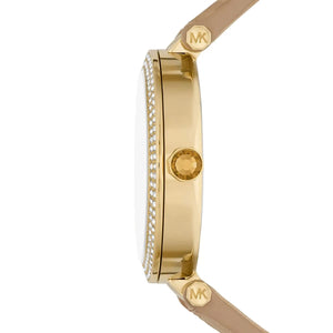 Michael Kors Parker MK4725 Women’s Gold Case Beige Leather Strap Analog Watch - Luxury Hub Store