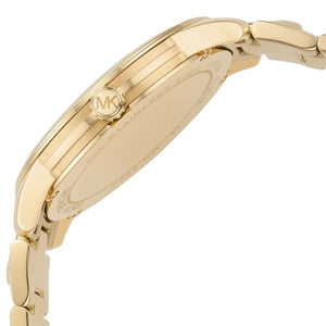Michael Kors Runway MK6689 Women’s Gold Mother-of-Pearl Dial Pyramid-Link Bracelet Watch - Luxury Hub Store