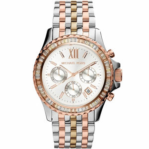 Michael Kors MK5876 Women’s Tri-Tone Baguette Bezel Chronograph Watch - Luxury Hub Store