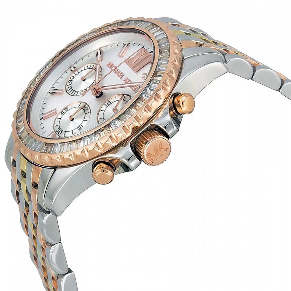 Michael Kors MK5876 Women’s Tri-Tone Baguette Bezel Chronograph Watch - Luxury Hub Store