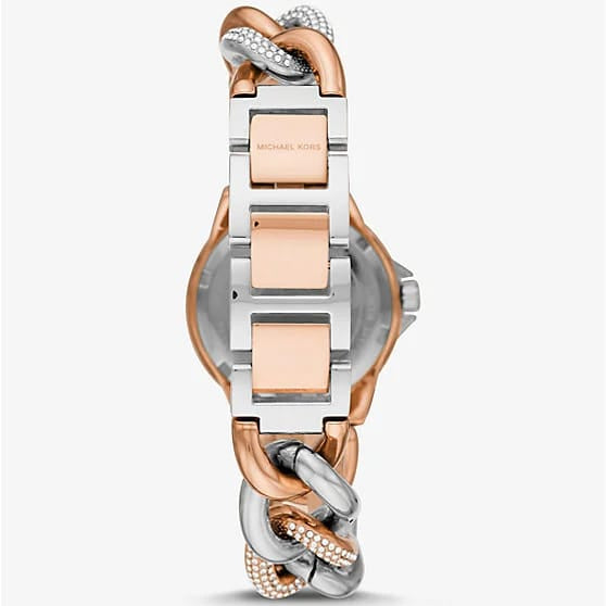 Michael Kors MK6843 Women’s Rose Gold & Silver Mini Camille Crystal Chain-Link Watch - Luxury Hub Store