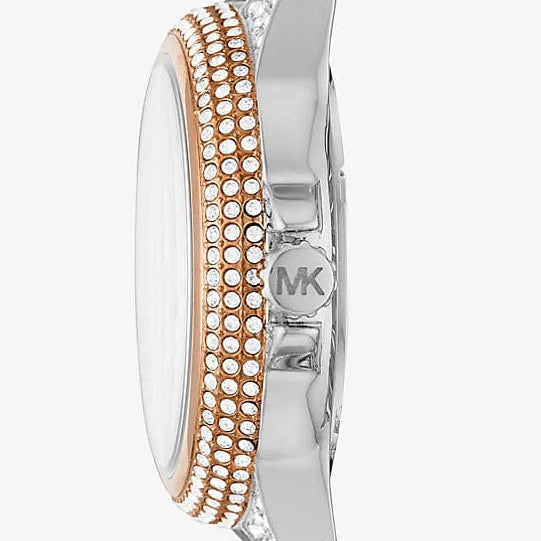 Michael Kors MK6843 Women’s Rose Gold & Silver Mini Camille Crystal Chain-Link Watch - Luxury Hub Store