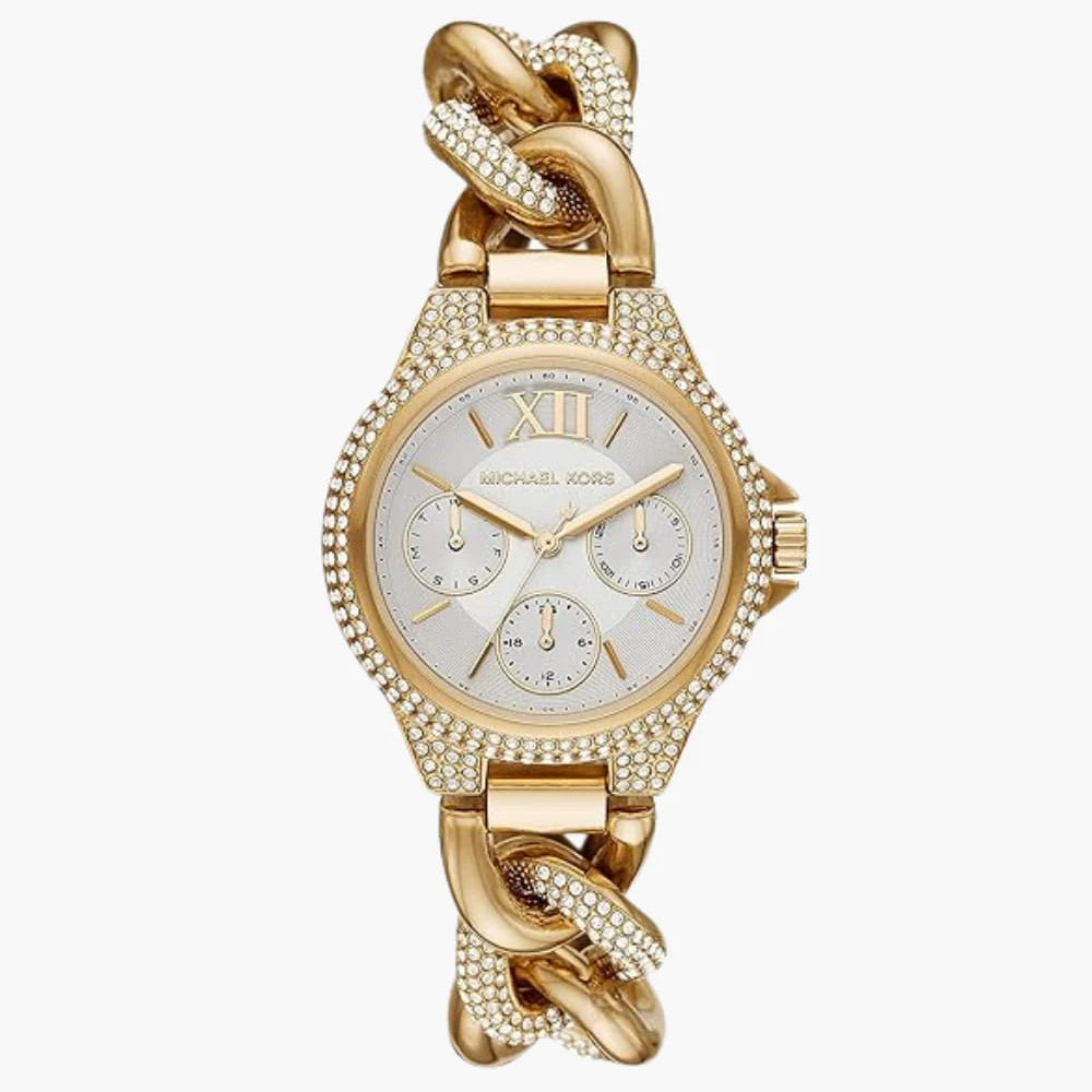 Michael Kors MK6842 Women’s Gold Mini Camille Crystal Chain-Link Watch - Luxury Hub Store