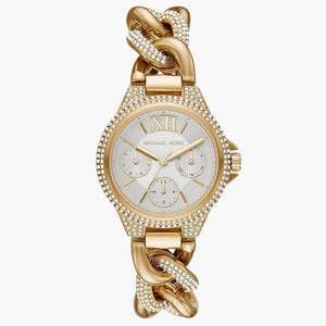 Michael Kors MK6842 Women’s Gold Mini Camille Crystal Chain-Link Watch - Luxury Hub Store
