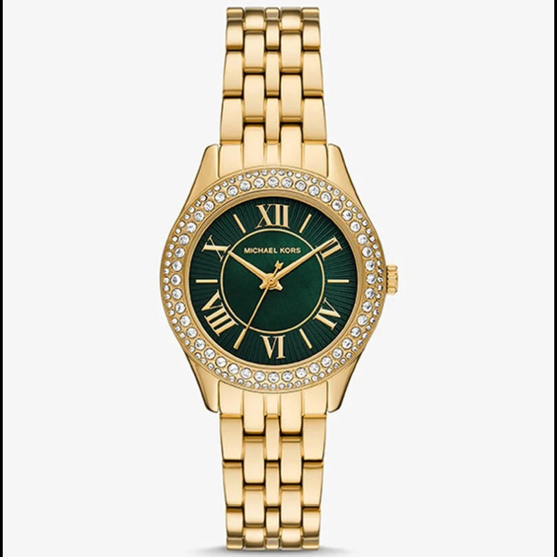 Michael Kors MK4870 Harlowe Women’s Gold Green Dial Crystal Watch - Luxury Hub Store