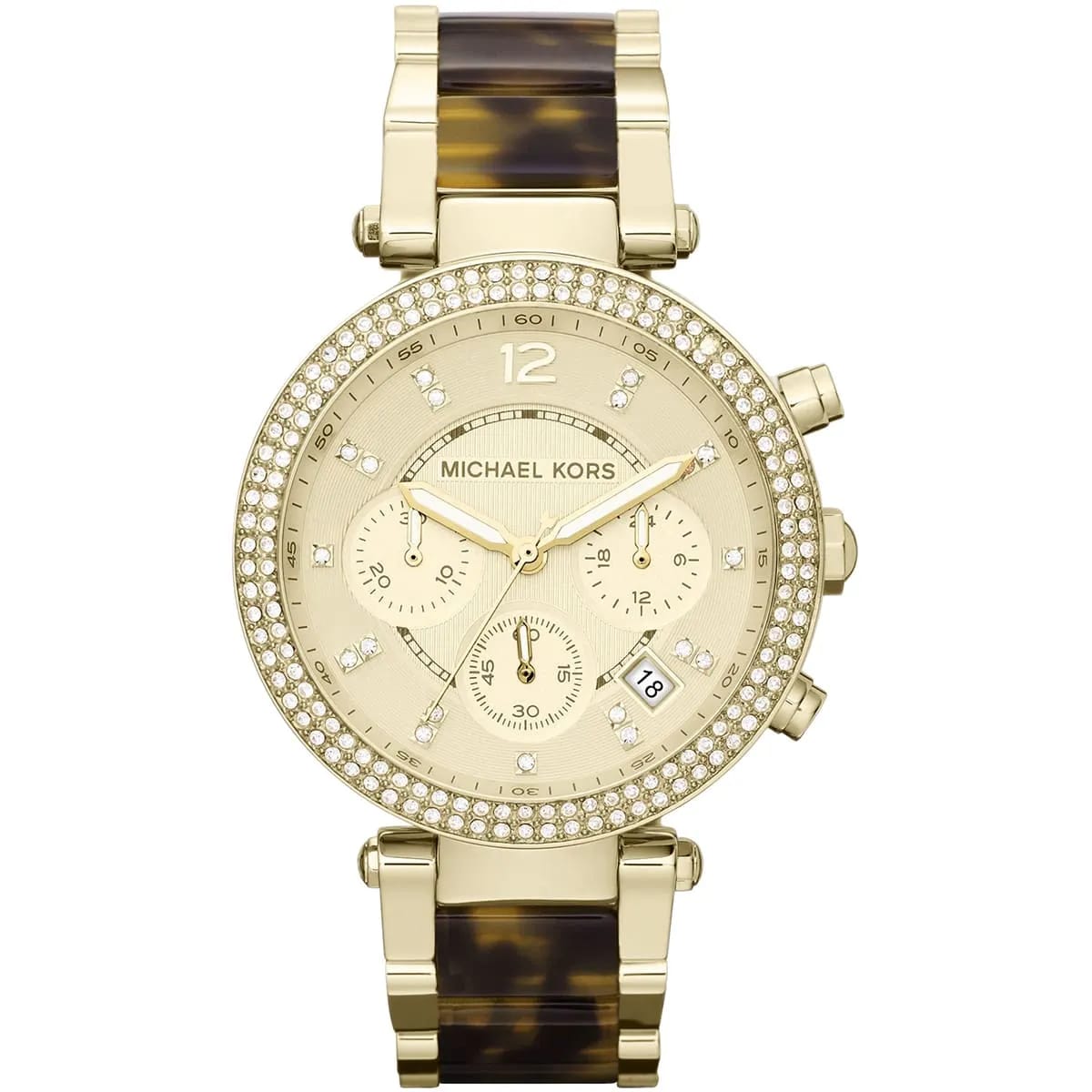 Michael Kors MK5688 Parker Women’s Gold Chronograph Tortoiseshell Crystal Watch - Luxury Hub Store