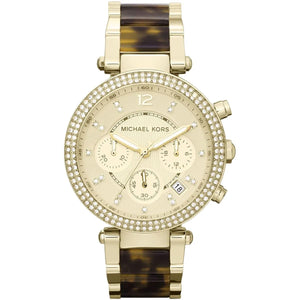 Michael Kors MK5688 Parker Women’s Gold Chronograph Tortoiseshell Crystal Watch - Luxury Hub Store