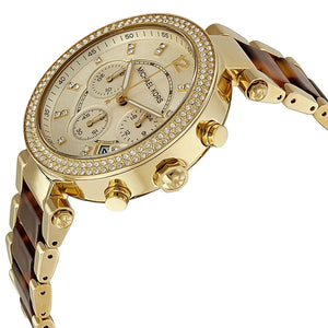 Michael Kors MK5688 Parker Women’s Gold Chronograph Tortoiseshell Crystal Watch - Luxury Hub Store