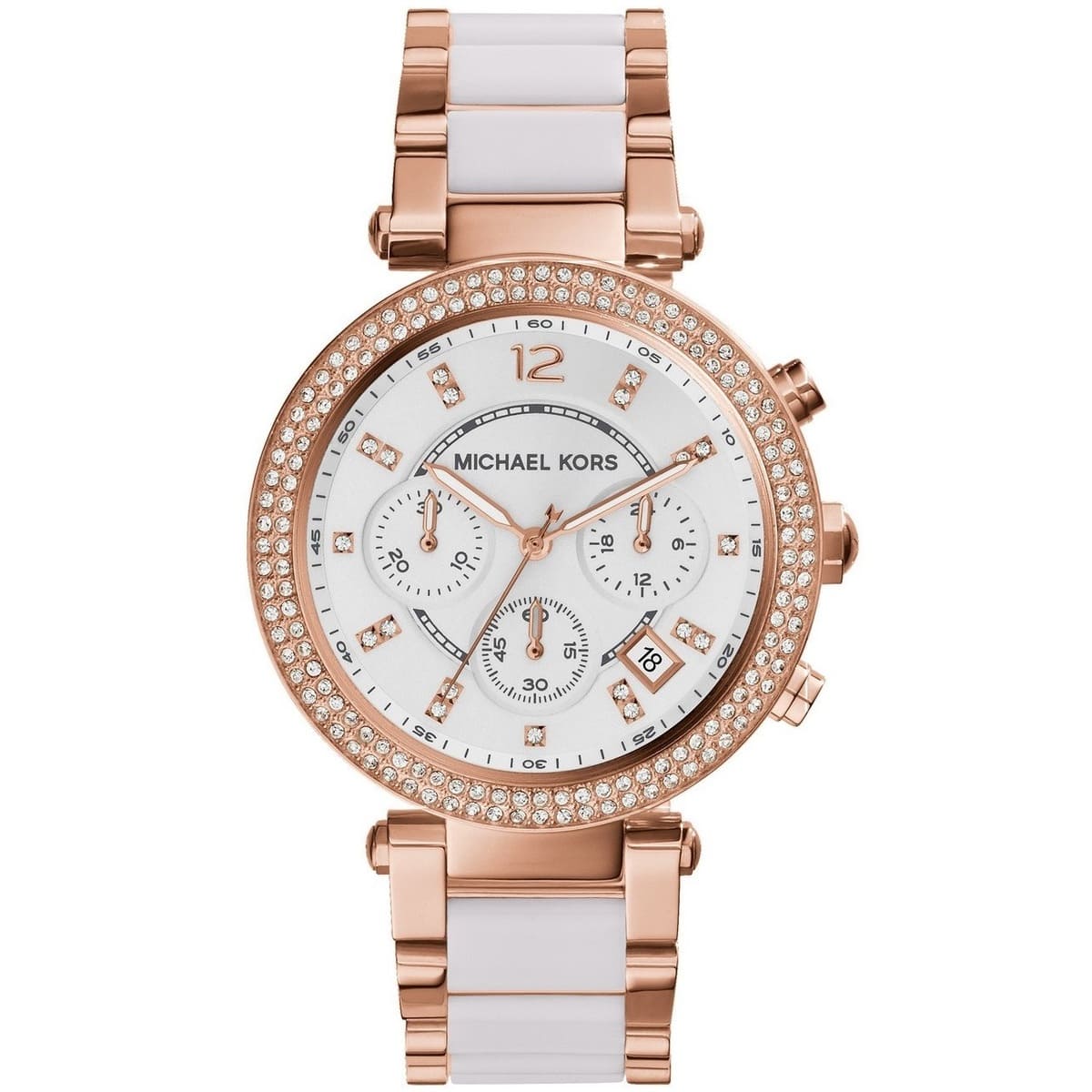 Michael Kors MK5774 Parker Women’s White Dial Rose Gold Chronograph Watch - Luxury Hub Store