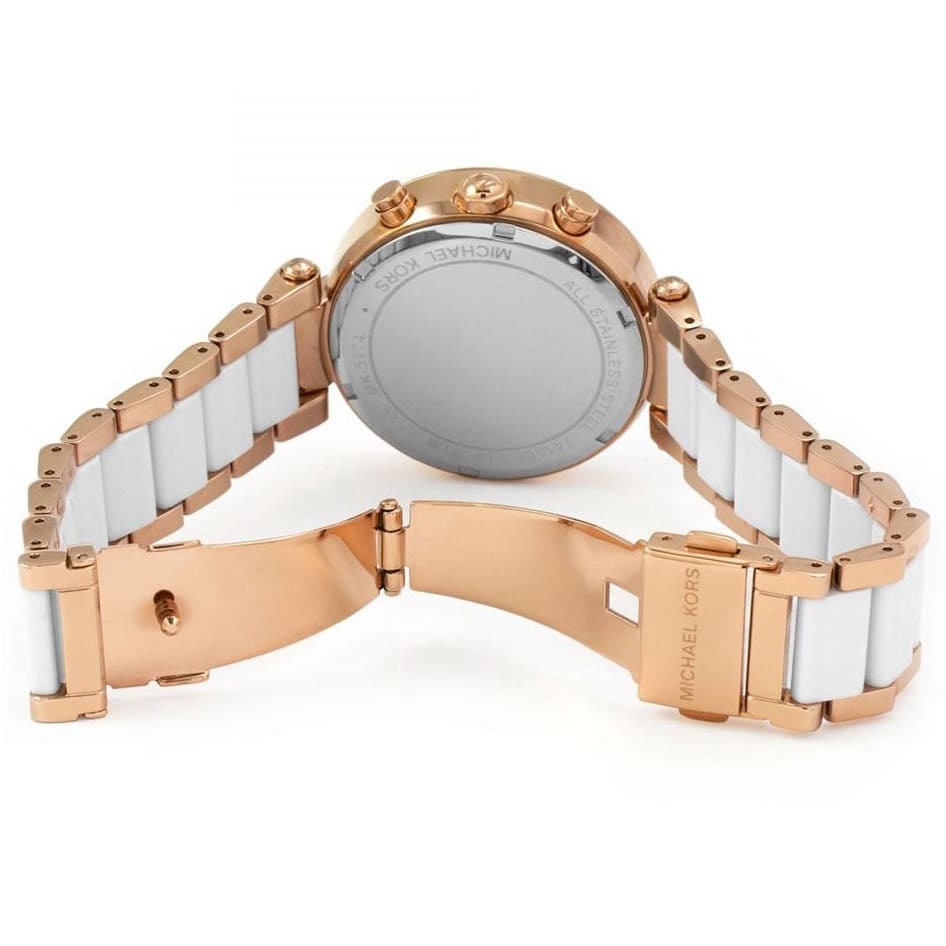 Michael Kors MK5774 Parker Women’s White Dial Rose Gold Chronograph Watch - Luxury Hub Store