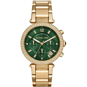 Michael Kors MK6263 Parker Women’s Green Dial Gold Chronograph Watch - Luxury Hub Store