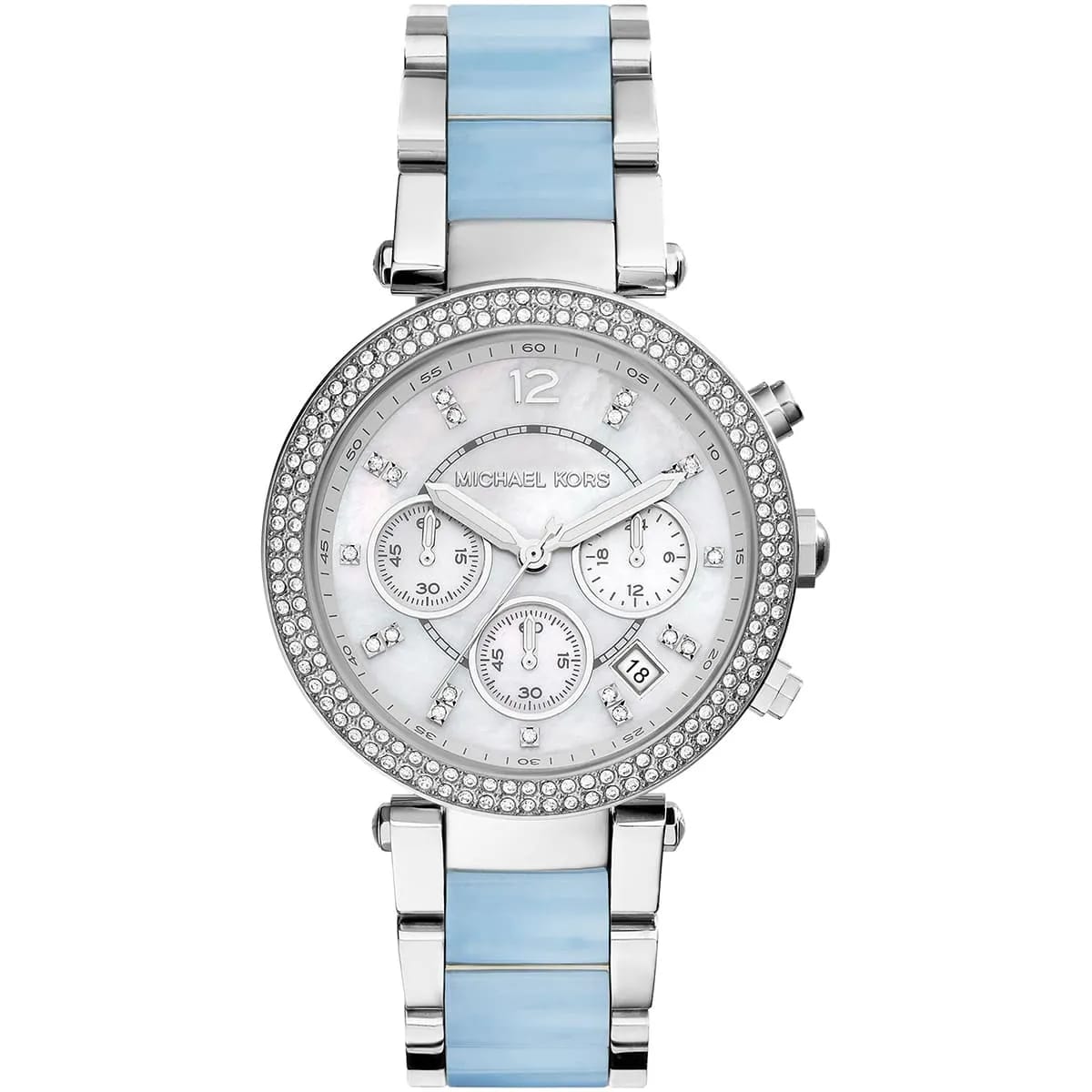 Michael Kors MK6138 Parker Women’s Mother of Pearl Dial Silver Chronograph Watch - Luxury Hub Store