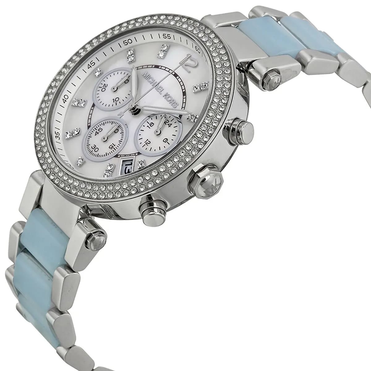 Michael Kors MK6138 Parker Women’s Mother of Pearl Dial Silver Chronograph Watch - Luxury Hub Store