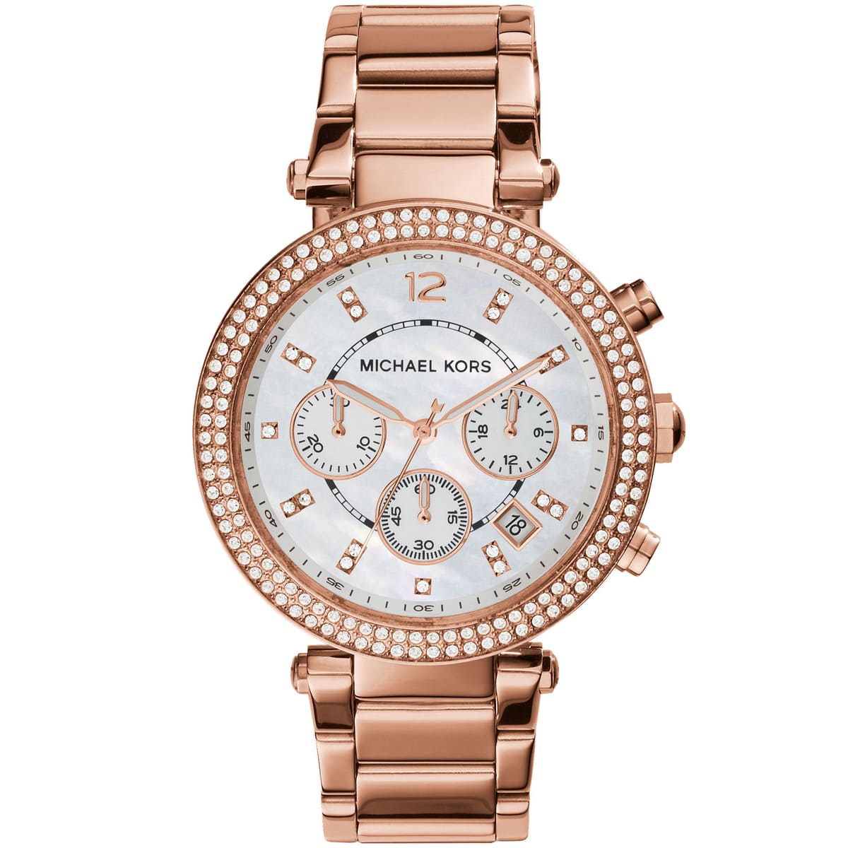 Michael Kors MK5491 Parker Women’s Mother of Pearl Dial Rose Gold Stainless Steel Chronograph Watch - Luxury Hub Store