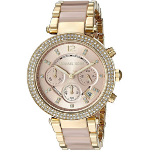 Michael Kors MK6326 Parker Women’s Blush Dial Gold Stainless Steel Chronograph Watch - Luxury Hub Store