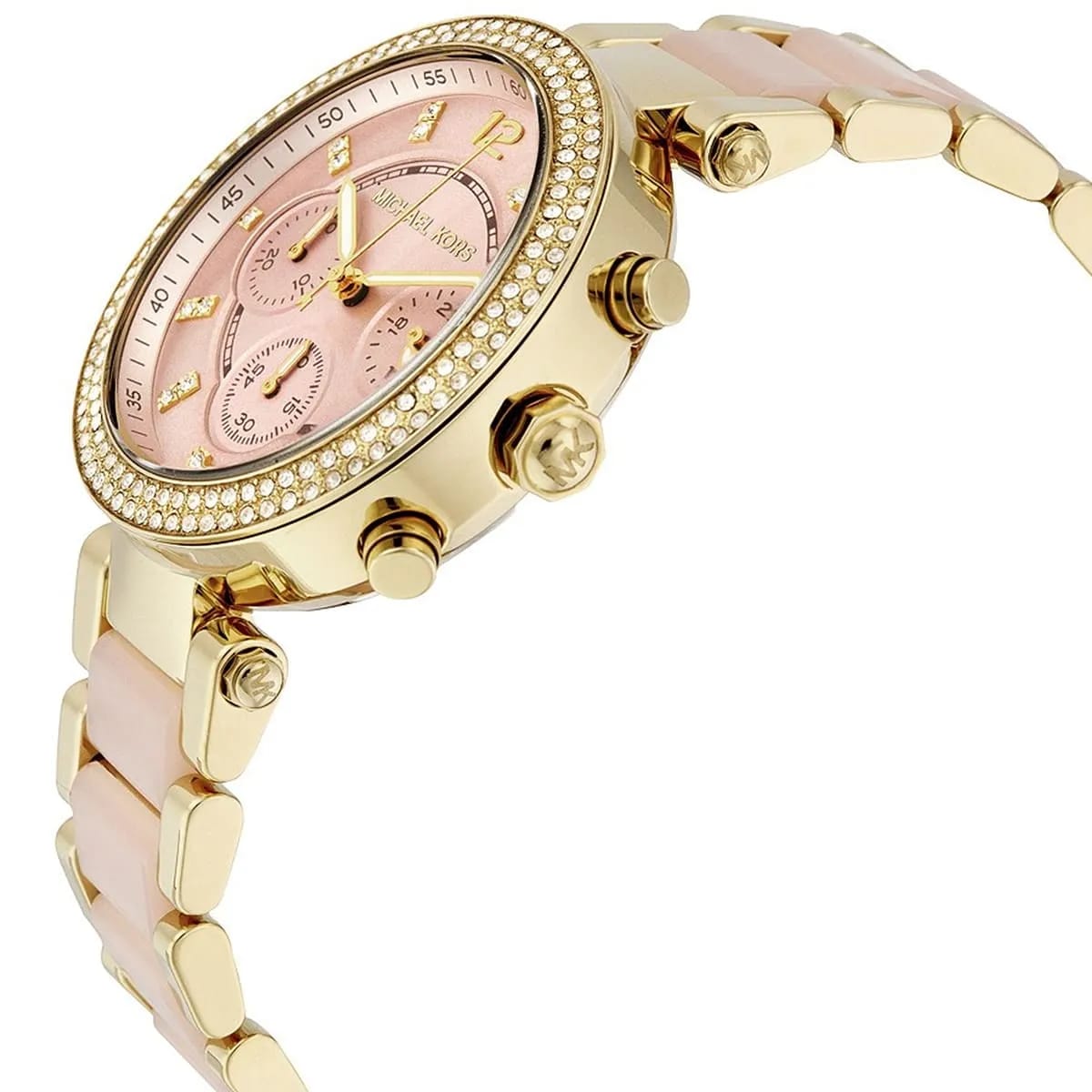 Michael Kors MK6326 Parker Women’s Blush Dial Gold Stainless Steel Chronograph Watch - Luxury Hub Store