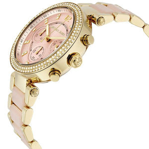 Michael Kors MK6326 Parker Women’s Blush Dial Gold Stainless Steel Chronograph Watch - Luxury Hub Store