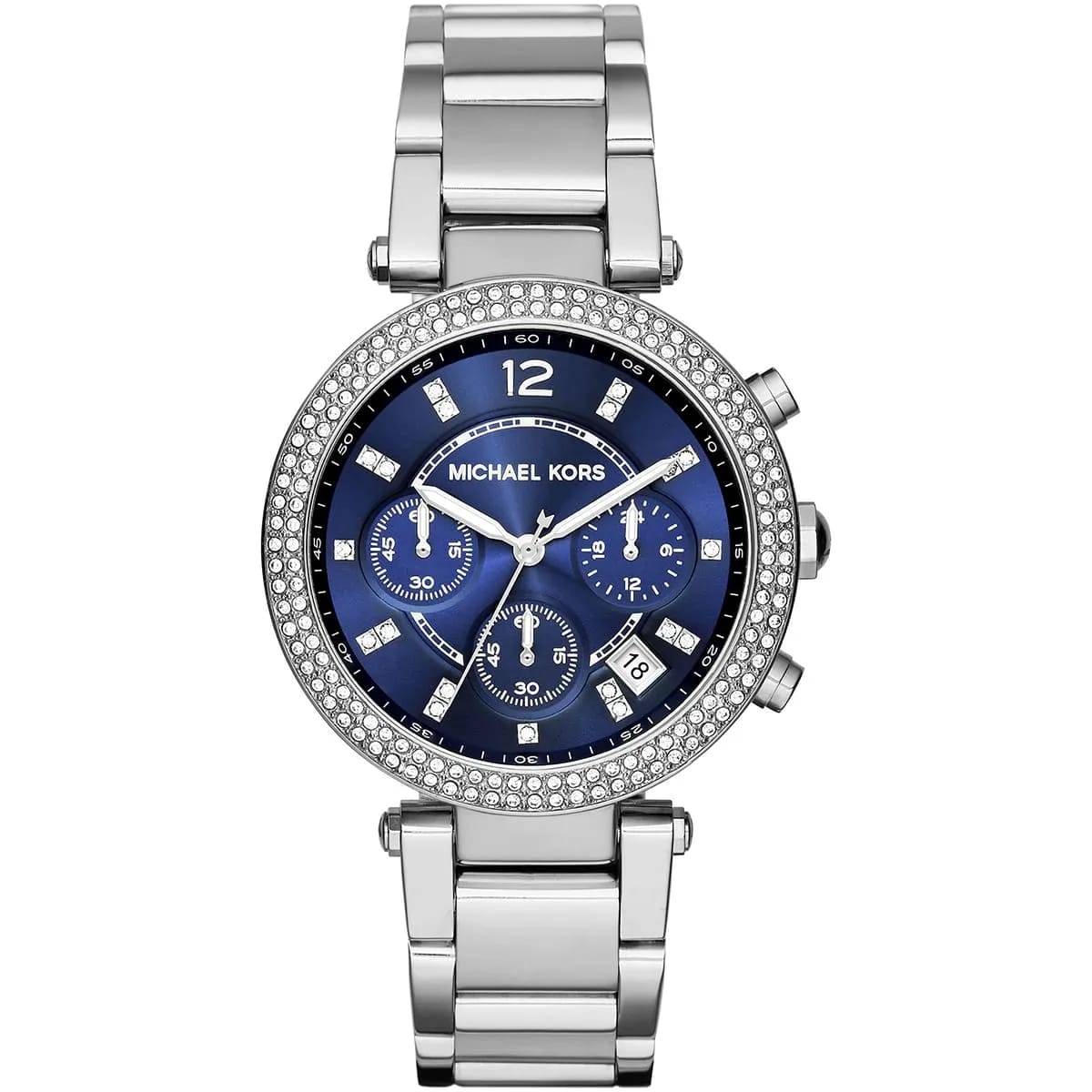 Michael Kors MK6117 Parker Women’s Blue Dial Silver Stainless Steel Chronograph Watch - Luxury Hub Store