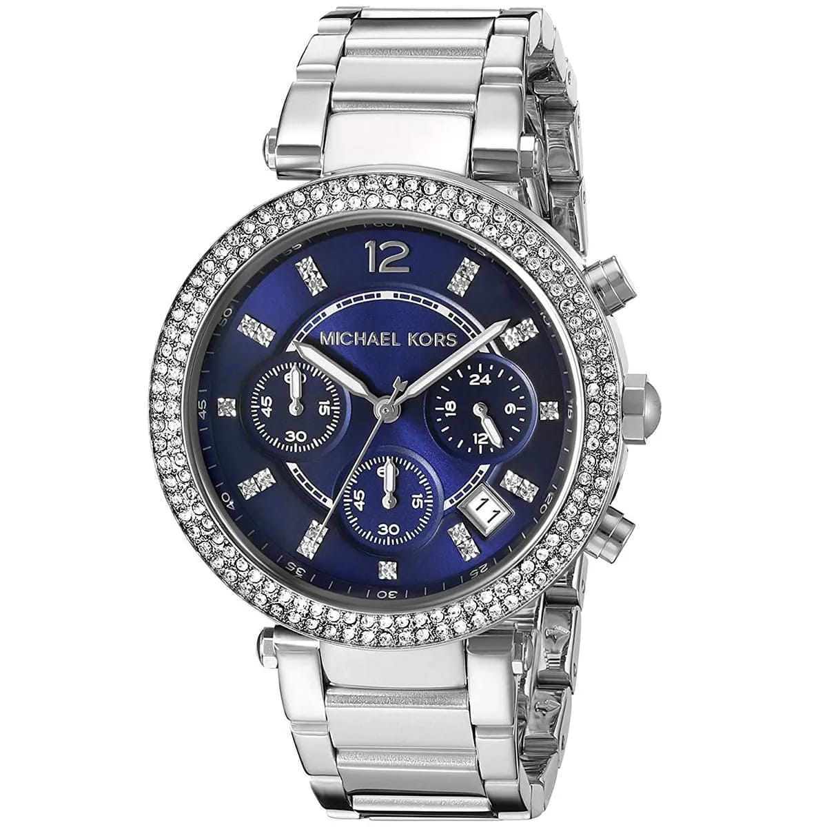 Michael Kors MK6117 Parker Women’s Blue Dial Silver Stainless Steel Chronograph Watch - Luxury Hub Store