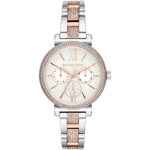 Michael Kors MK4353 Sofie Women’s Silver Rose Gold Chronograph Crystal Watch - Luxury Hub Store