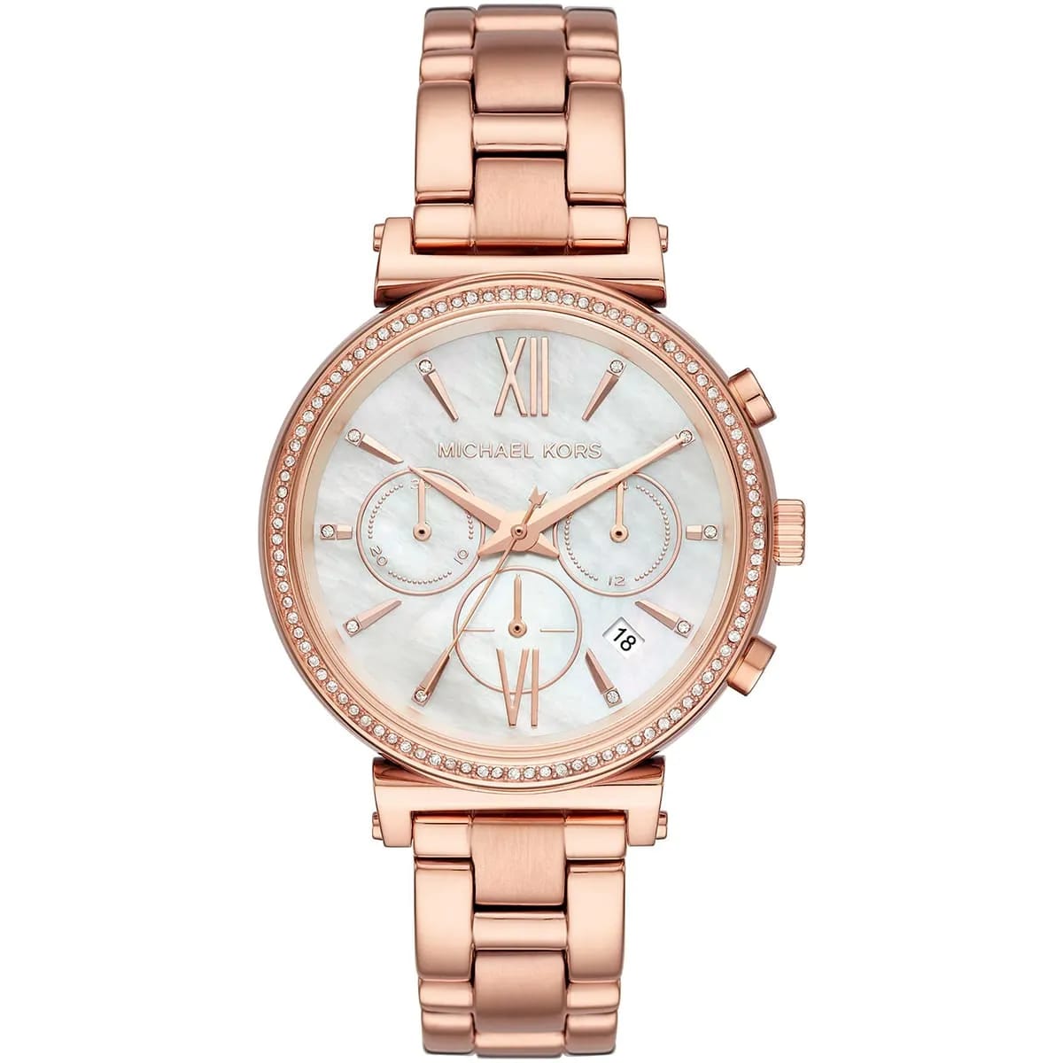 Michael Kors MK6576 Sofie Women’s Mother of Pearl Dial Rose Gold Chronograph Watch - Luxury Hub Store