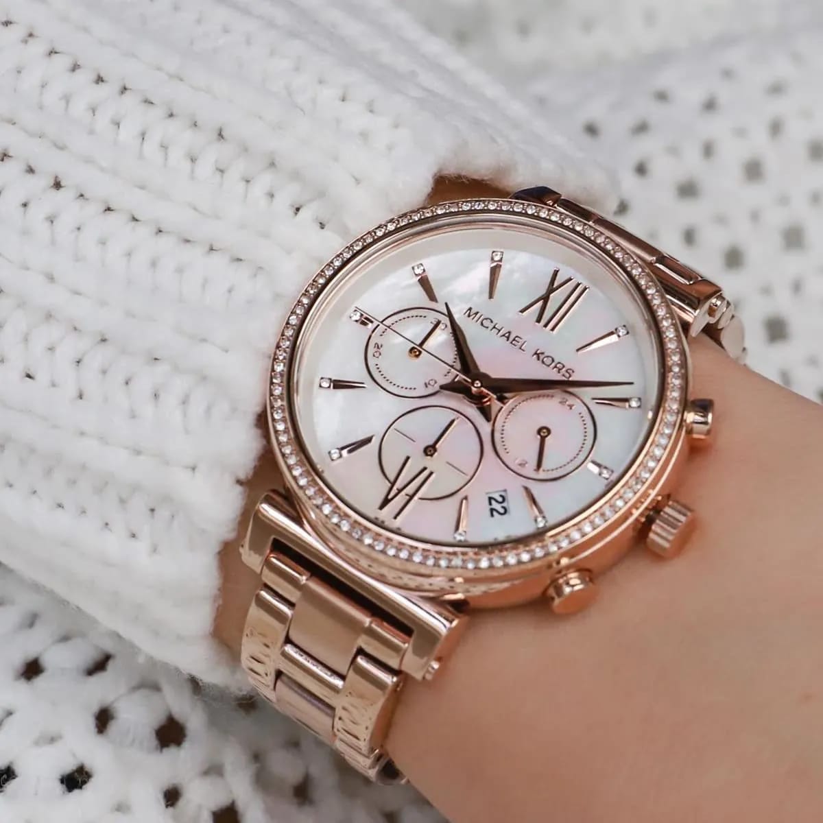 Michael Kors MK6576 Sofie Women’s Mother of Pearl Dial Rose Gold Chronograph Watch - Luxury Hub Store