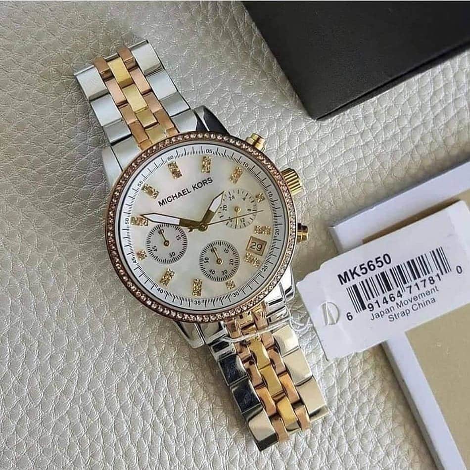 Michael Kors MK5650 Ritz Women’s Mother of Pearl Dial Two-Tone Chronograph Watch - Luxury Hub Store