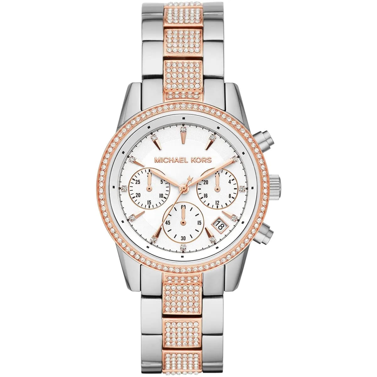 Michael Kors MK6651 Ritz Women’s Silver Dial Two-Tone Stainless Steel Chronograph Watch - Luxury Hub Store