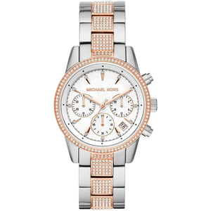 Michael Kors MK6651 Ritz Women’s Silver Dial Two-Tone Stainless Steel Chronograph Watch - Luxury Hub Store