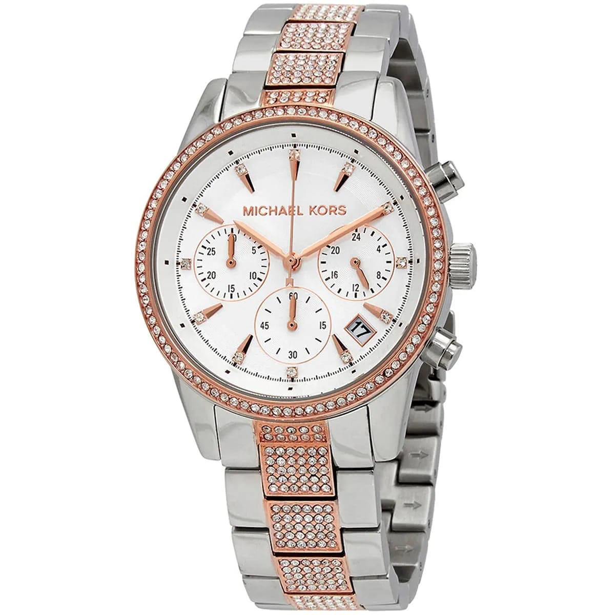 Michael Kors MK6651 Ritz Women’s Silver Dial Two-Tone Stainless Steel Chronograph Watch - Luxury Hub Store