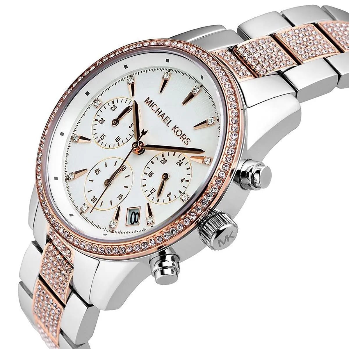 Michael Kors MK6651 Ritz Women’s Silver Dial Two-Tone Stainless Steel Chronograph Watch - Luxury Hub Store
