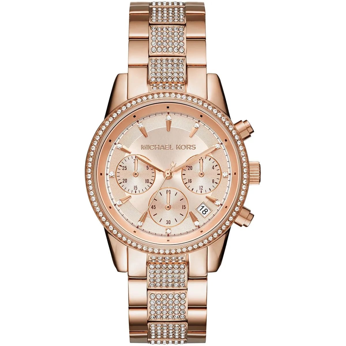 Michael Kors MK6485 Ritz Women’s Rose Gold Dial Rose Gold Stainless Steel Chronograph Watch - Luxury Hub Store
