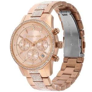 Michael Kors MK6485 Ritz Women’s Rose Gold Dial Rose Gold Stainless Steel Chronograph Watch - Luxury Hub Store