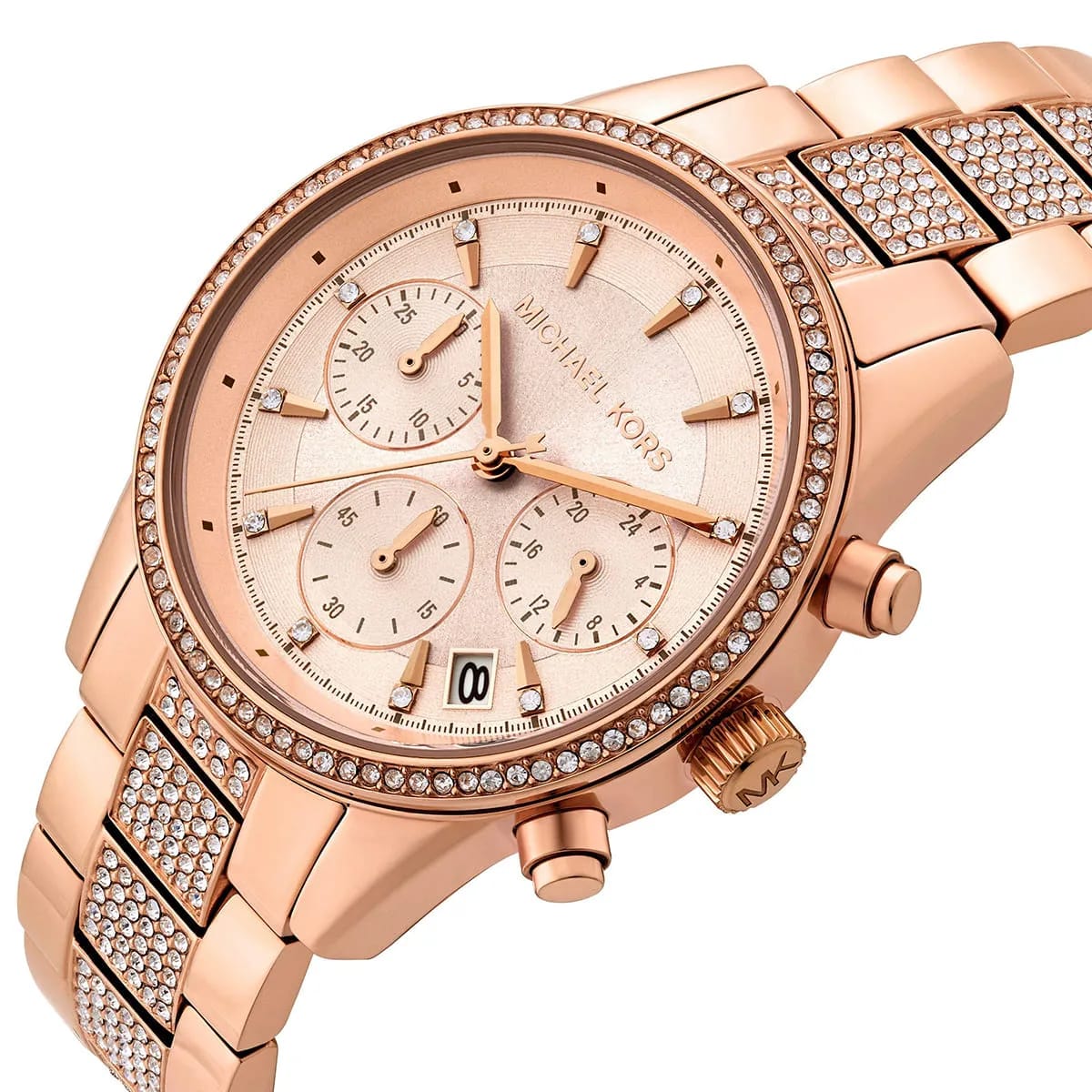 Michael Kors MK6485 Ritz Women’s Rose Gold Dial Rose Gold Stainless Steel Chronograph Watch - Luxury Hub Store
